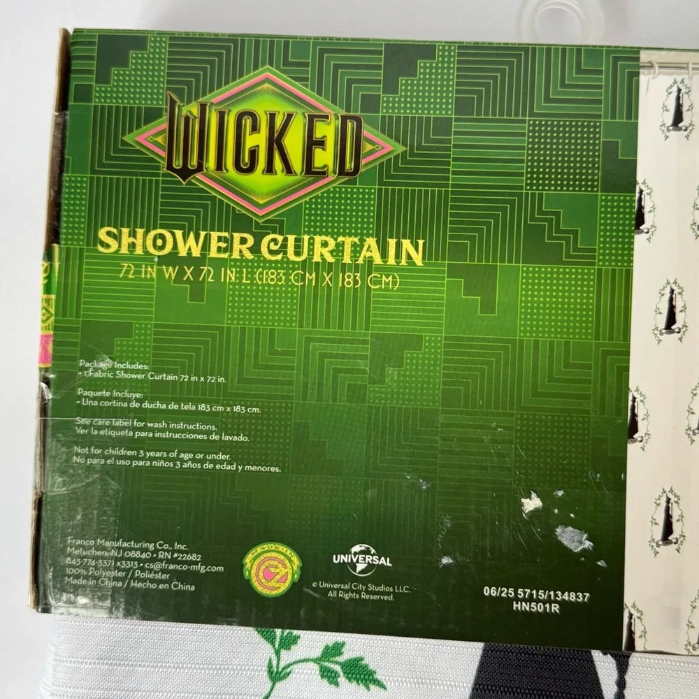 Wicked Green and White Shower Curtain wizard of Oz witchy new